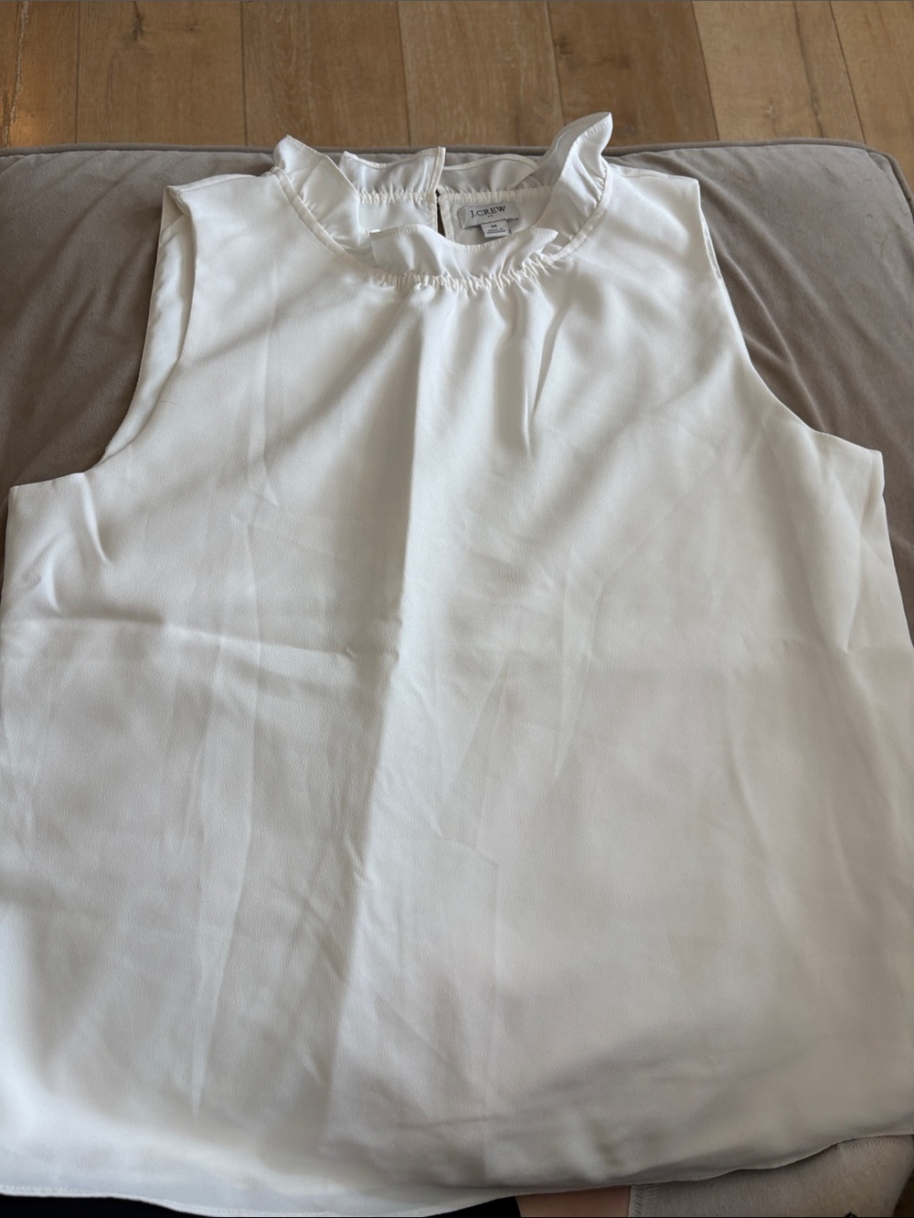 J. Crew White Ruffle-Neck Sleeveless Blouse